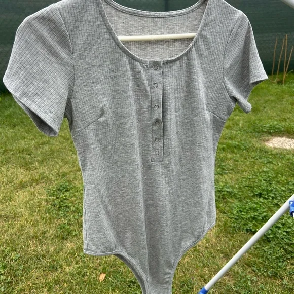 Gray Ribbed Bodysuit - Picture 2 of 8